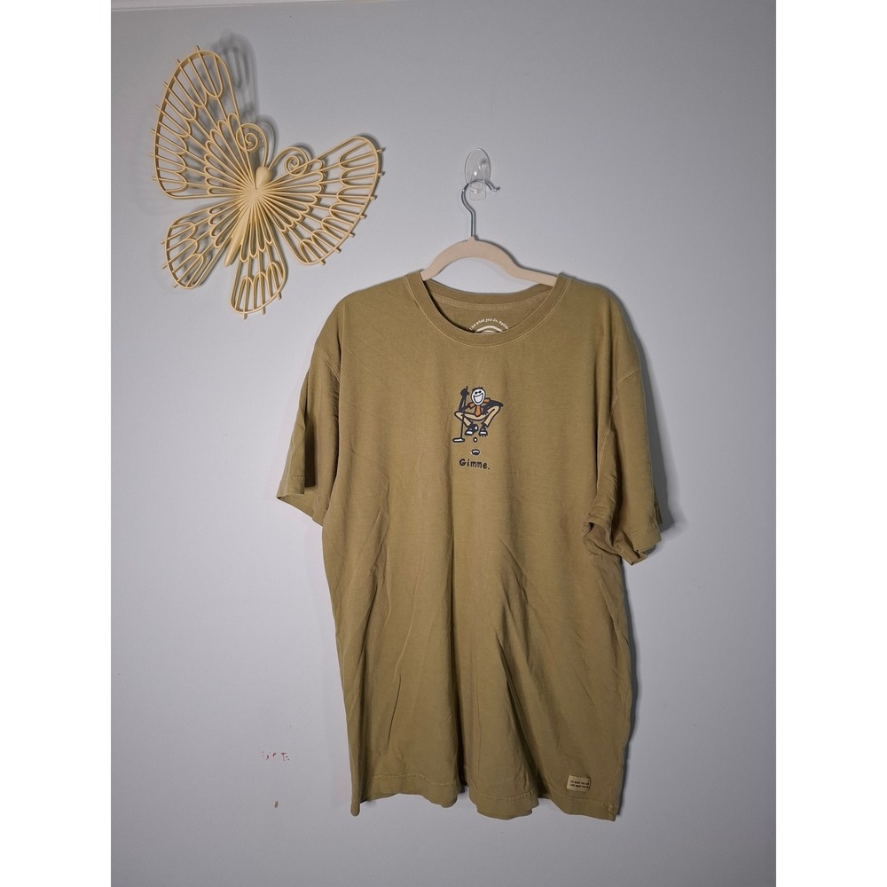 Life is Good Mens XL T-Shirt Khaki Tan Golf Gimme Jake Graphic Tee Short Sleeve